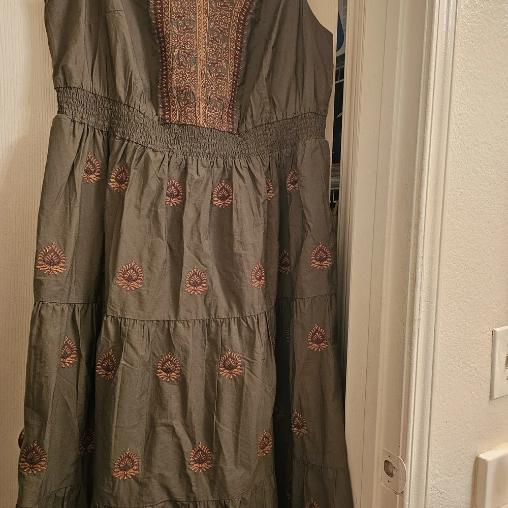 Olive Embroidered V‑Neck Tiered Maxi Dress - Picture 6 of 12